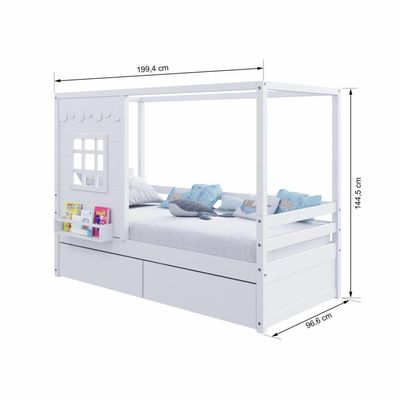 Cama Casinha Reta Com 02 Gavetas Madeira Maciça Branco Housin