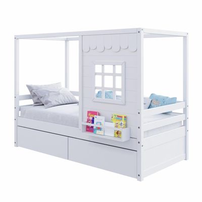 Cama Casinha Reta Com 02 Gavetas Madeira Maciça Branco Housin