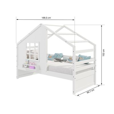 Cama Casinha Com Janela Madeira Maciça Branco Housin