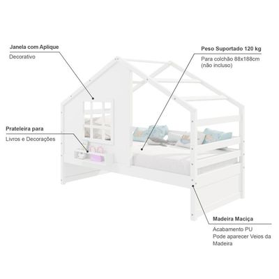Cama Casinha Com Janela Madeira Maciça Branco Housin