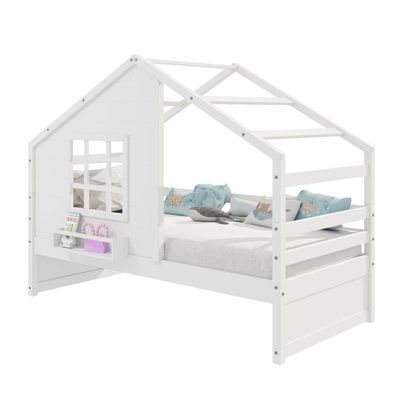 Cama Casinha Com Janela Madeira Maciça Branco Housin