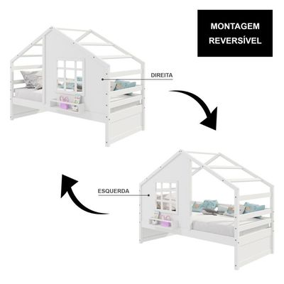 Cama Casinha Com Janela Madeira Maciça Branco Housin