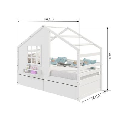 Cama Casinha Com Janela Com 02 Gavetas Madeira Maciça Branco Housin
