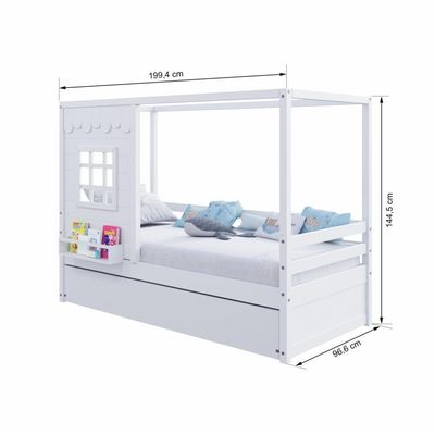 Bicama Casinha Reta Madeira Maciça Branco Housin