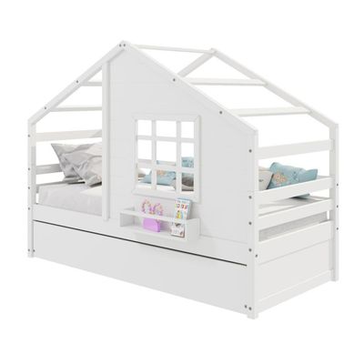 Bicama Casinha Com Janela Madeira Maciça Branco Housin