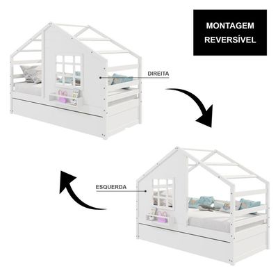 Bicama Casinha Com Janela Madeira Maciça Branco Housin