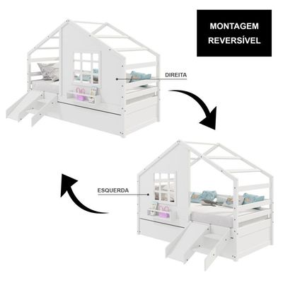 Bicama Casinha Com Janela Com Escada/escorregador Madeira Maciça Branco Housin