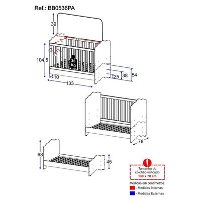 Berço Americano 3 Em 1 Para Colchão 70x130cm Quindim Multimóveis Bb0536pa Branco