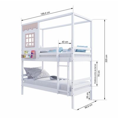 Beliche Casinha Reta Madeira Maciça Branco/ Rosa Housin