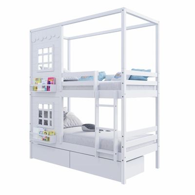 Beliche Casinha Reta Com 02 Janelas E 02 Gavetas Madeira Maciça Branco Housin