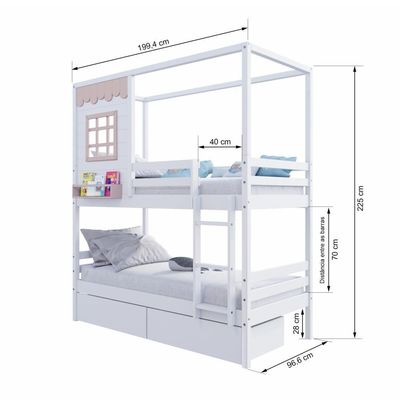 Beliche Casinha Reta Com 02 Gavetas Madeira Maciça Branco/ Rosa Housin