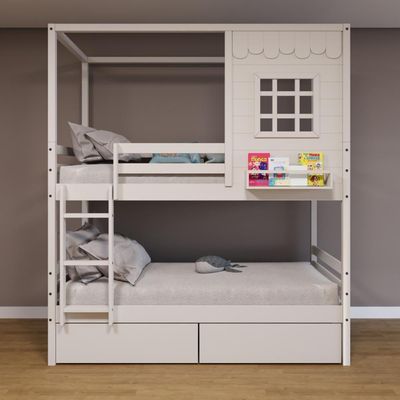 Beliche Casinha Reta Com 02 Gavetas Madeira Maciça Branco Housin