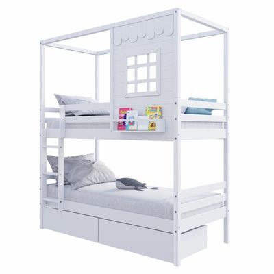 Beliche Casinha Reta Com 02 Gavetas Madeira Maciça Branco Housin