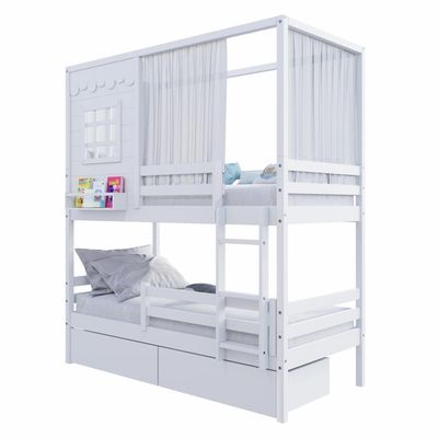 Beliche Casinha Reta Com 02 Gavetas Grade Removível E Cortina Madeira Maciça Branco Housin