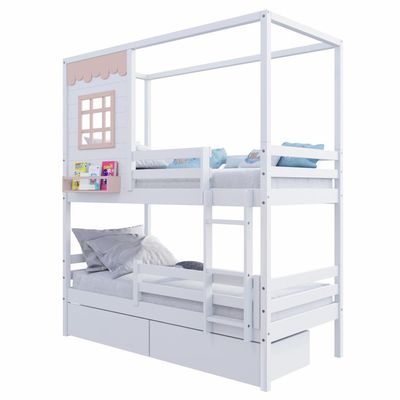 Beliche Casinha Reta Com 02 Gavetas E Grade Removível Madeira Maciça Branco/ Rosa Housin