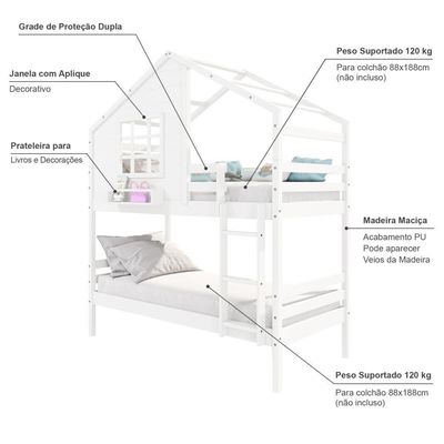 Beliche Casinha Com Janela Madeira Maciça Branco Housin