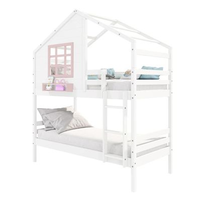Beliche Casinha Com Janela Madeira Maciça Branco- Rosa Housin