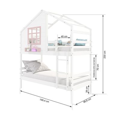 Beliche Casinha Com Janela Madeira Maciça Branco- Rosa Housin