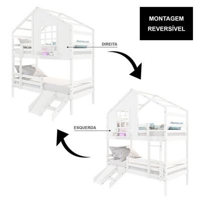 Beliche Casinha Com Janela Com Escada/escorregador E Grade De Proteção Madeira Maciça Branco Housin