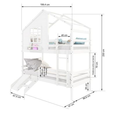 Beliche Casinha Com Janela Com Escada/escorregador E Grade De Proteção Madeira Maciça Branco Housin