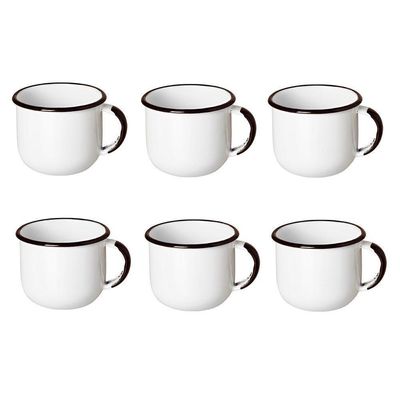 Jogo De Xícara De Chá 06 Peças Esmaltada Branco 240 Ml Ewel