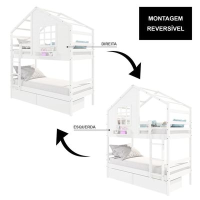 Beliche Casinha Com Janela Com 02 Gavetas Madeira Maciça Branco Housin