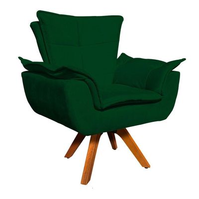 Poltrona Giratória Opala Suede Verde Base Madeira Mm30