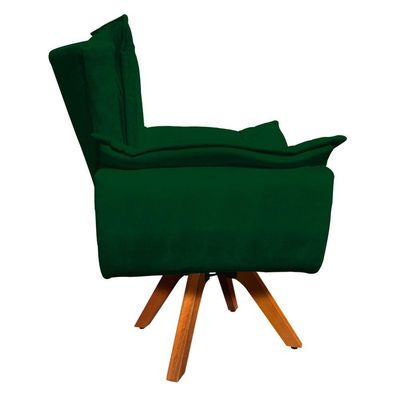 Poltrona Giratória Opala Suede Verde Base Madeira Mm30