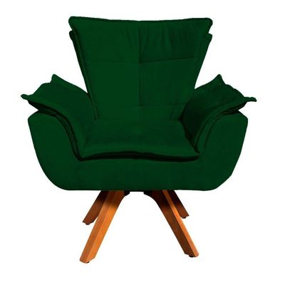Poltrona Giratória Opala Suede Verde Base Madeira Mm30