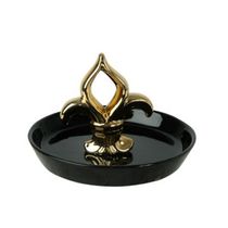Porta anel em Cerâmica Flor De Lis Preto e Dourado 10,5x13