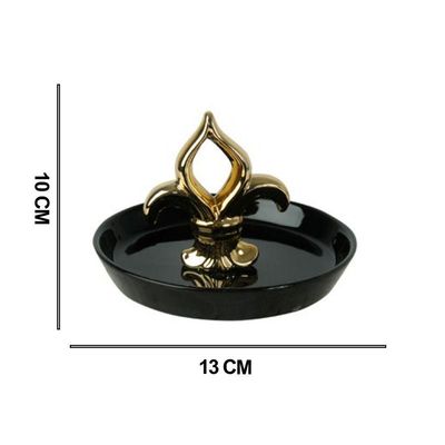 Porta anel em Cerâmica Flor De Lis Preto e Dourado 10,5x13