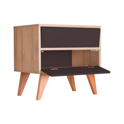 Mesa De Cabeceira Retrô Bréscia Carvalho E Grafite