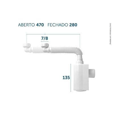 Sifão Sanfonado Blukit De Parede Com Copo 44cm Cromado Universal