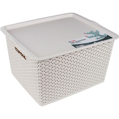 Caixa Organizadora com Tampa Grande Ogza Rattan Bege