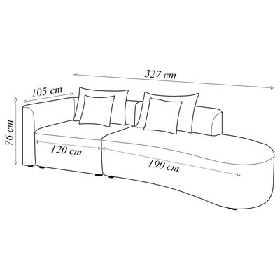 Sofá Curvo Decorativo Kimiko 327Cm 4 Lugares Sala de Estar com Chaise Bouclê Branco G52 - Gran Belo