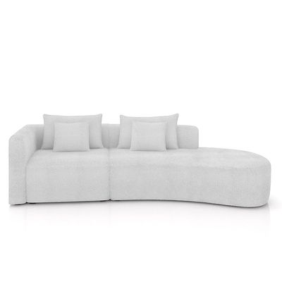 Sofá Curvo Decorativo Kimiko 327Cm 4 Lugares Sala de Estar com Chaise Bouclê Branco G52 - Gran Belo