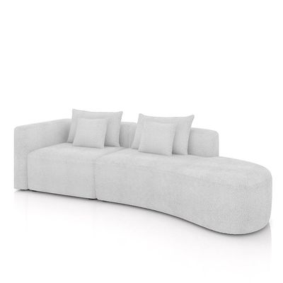 Sofá Curvo Decorativo Kimiko 327Cm 4 Lugares Sala de Estar com Chaise Bouclê Branco G52 - Gran Belo