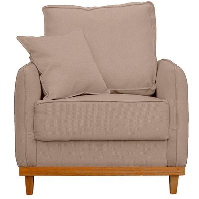 Kit Poltrona E Sofa Sena 2 Lugar Base De Madeira Para Sala Hotel Linho Bege