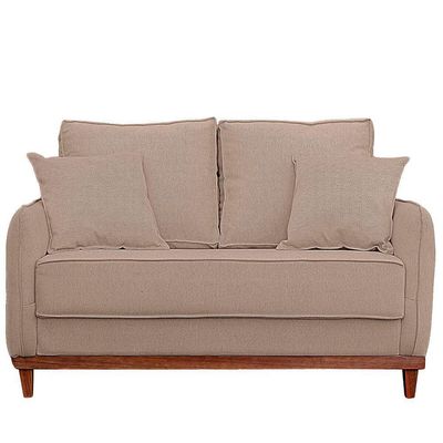 Kit Poltrona E Sofa Sena 2 Lugar Base De Madeira Para Sala Hotel Linho Bege