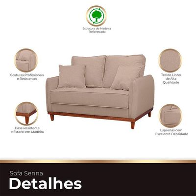 Kit Poltrona E Sofa Sena 2 Lugar Base De Madeira Para Sala Hotel Linho Bege