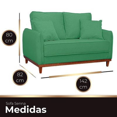 Kit Poltrona E Sofa Sena 2 Lugar Base De Madeira Para Sala Hotel Linho Verde