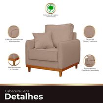Kit Poltrona E Sofa Sena 2 Lugar Base De Madeira Para Sala Hotel Linho Bege