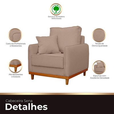Kit Poltrona E Sofa Sena 2 Lugar Base De Madeira Para Sala Hotel Linho Bege