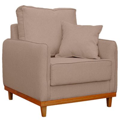 Kit Poltrona E Sofa Sena 2 Lugar Base De Madeira Para Sala Hotel Linho Bege