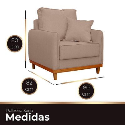 Kit Poltrona E Sofa Sena 2 Lugar Base De Madeira Para Sala Hotel Linho Bege