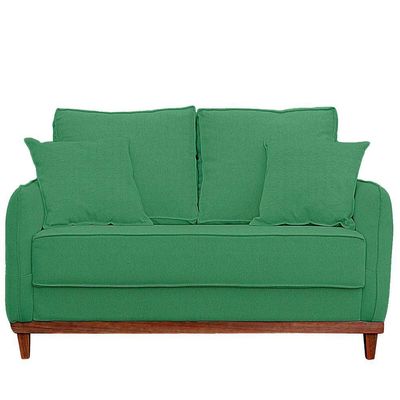 Kit Poltrona E Sofa Sena 2 Lugar Base De Madeira Para Sala Hotel Linho Verde