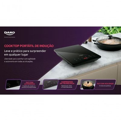 Cooktop De Indução Dako Portátil 1 Boca Preto 220v