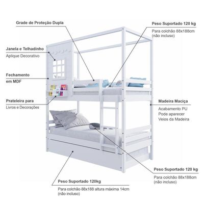 Treliche Casinha Reta Madeira Maciça Branco Housin