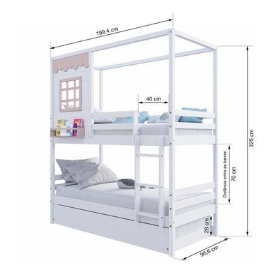 Treliche Casinha Reta Madeira Maciça Branco/ Rosa Housin