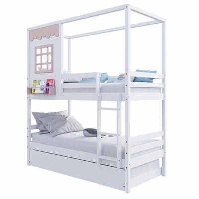 Treliche Casinha Reta Madeira Maciça Branco/ Rosa Housin